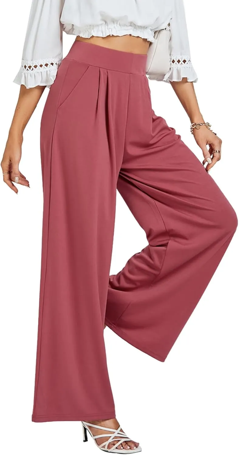 LYANER Women's Wide Leg High Waist Pleated Palazzo Pants Trousers with Pockets