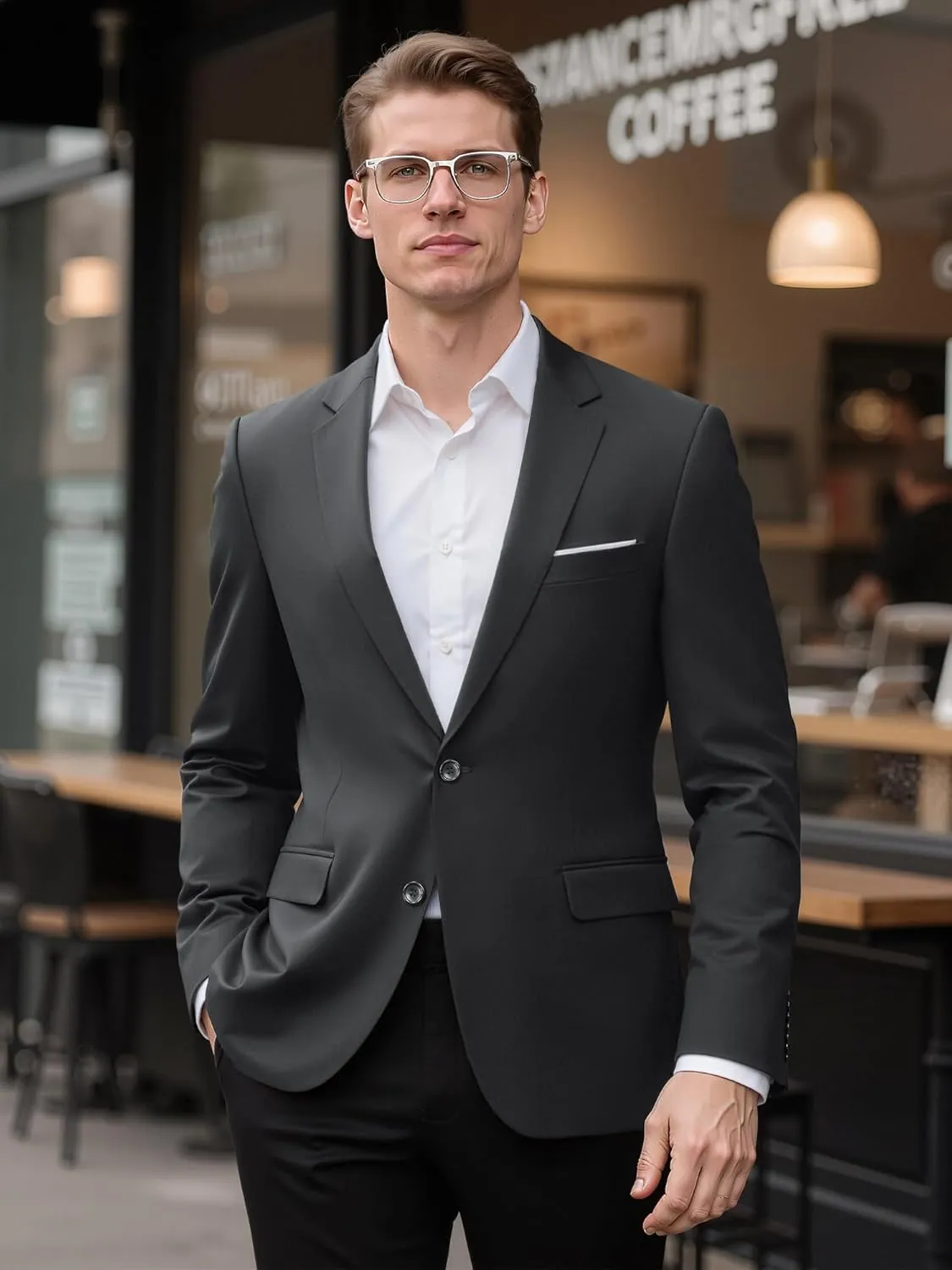 MAGE MALE Mens Slim Fit Suit Jacket 2 Button Blazer Dress Business Wedding Party Jacket