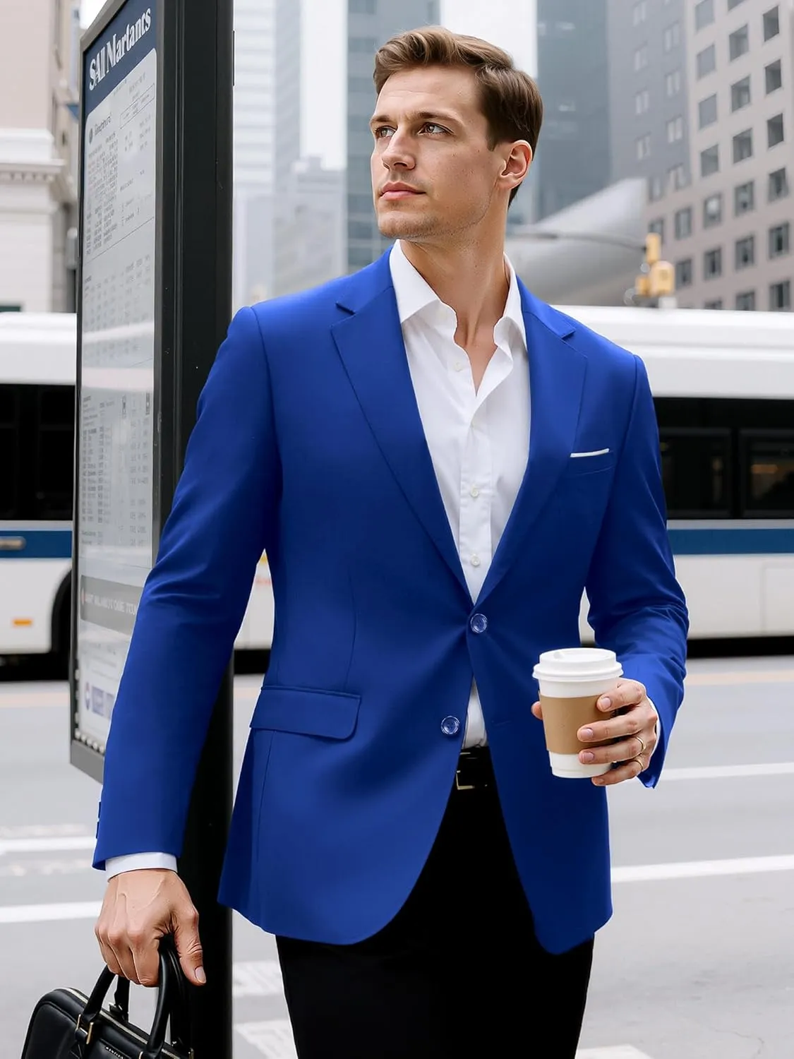 MAGE MALE Mens Slim Fit Suit Jacket 2 Button Blazer Dress Business Wedding Party Jacket
