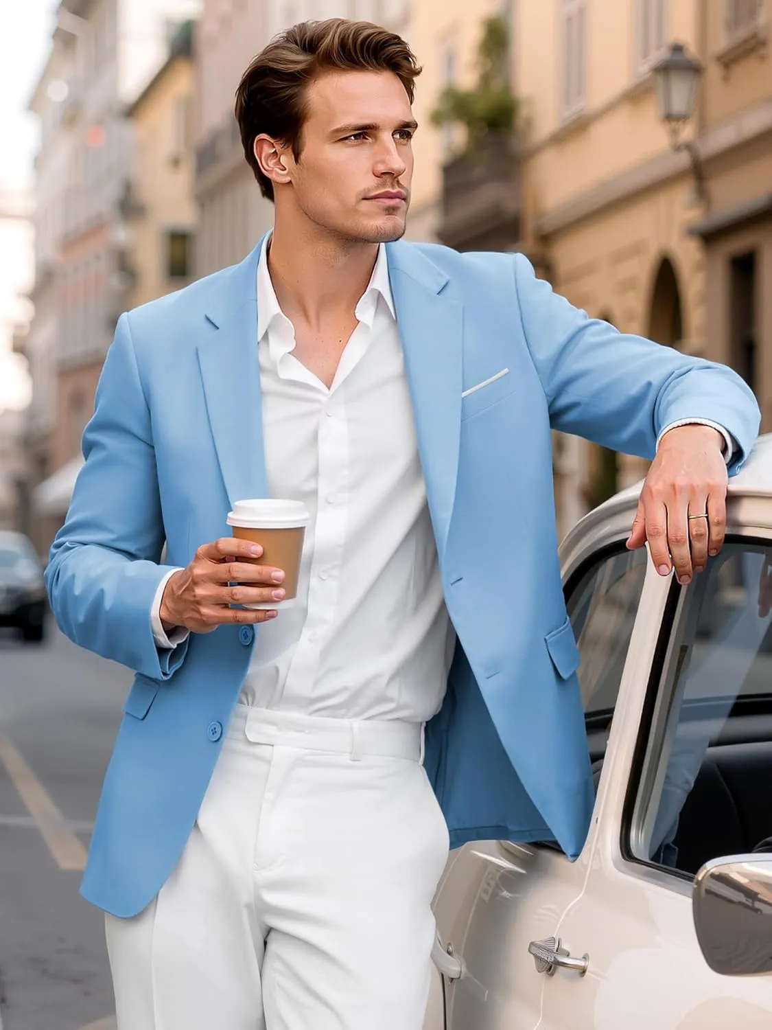 MAGE MALE Mens Slim Fit Suit Jacket 2 Button Blazer Dress Business Wedding Party Jacket