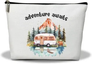 Makeup Bag, Camping RV Travel Makeup Organizer Bag, Adventure Awaits, Portable Toiletry Makeup Pouch, Storage Makeup Zipper Bag, Graduation Camper Gifts for Women Sister Friend Girl Mom -15