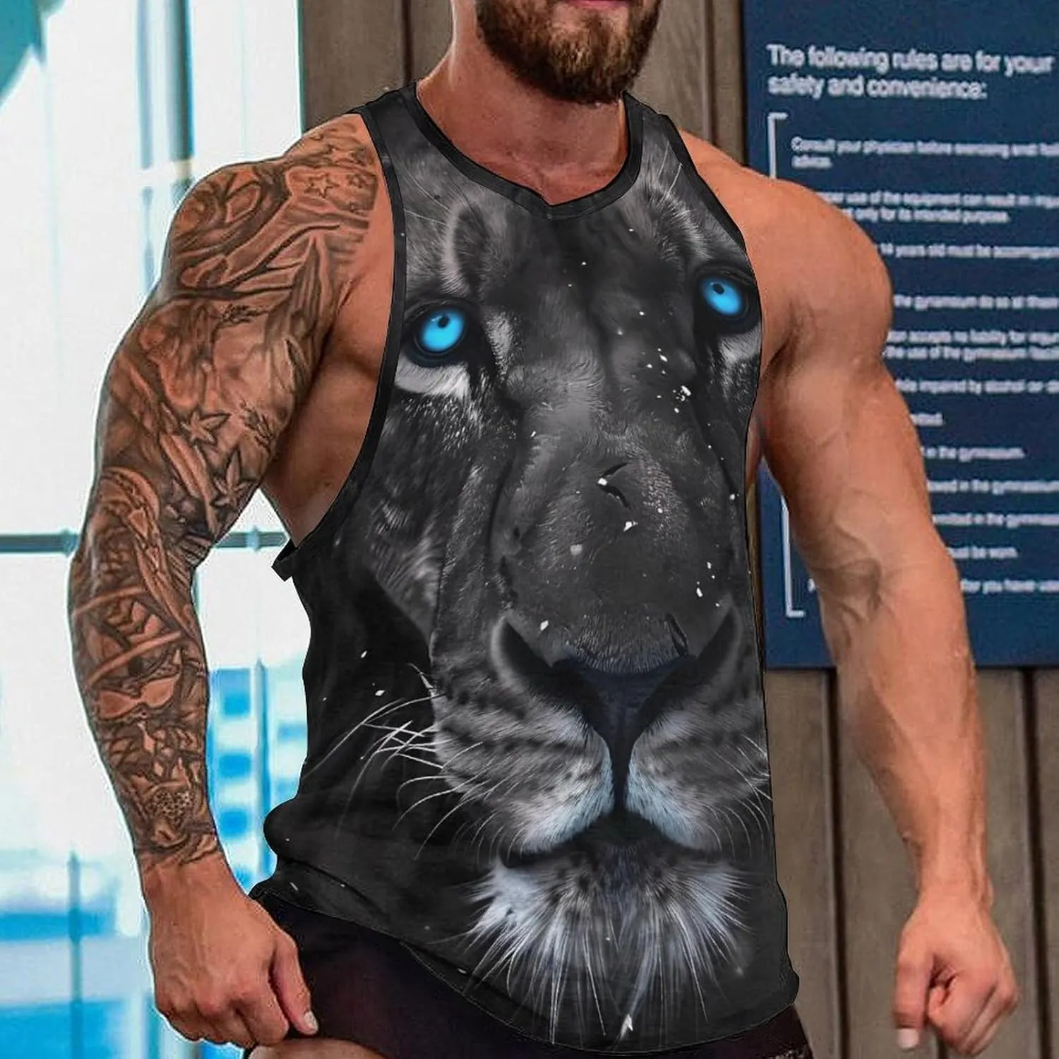 MARSVOVO Mens Cool Tiger Tank Tops Vintage Y2K 2024 Novelty Graffiti Sleeveless Shirt Trendy Soft Cotton Sportswear