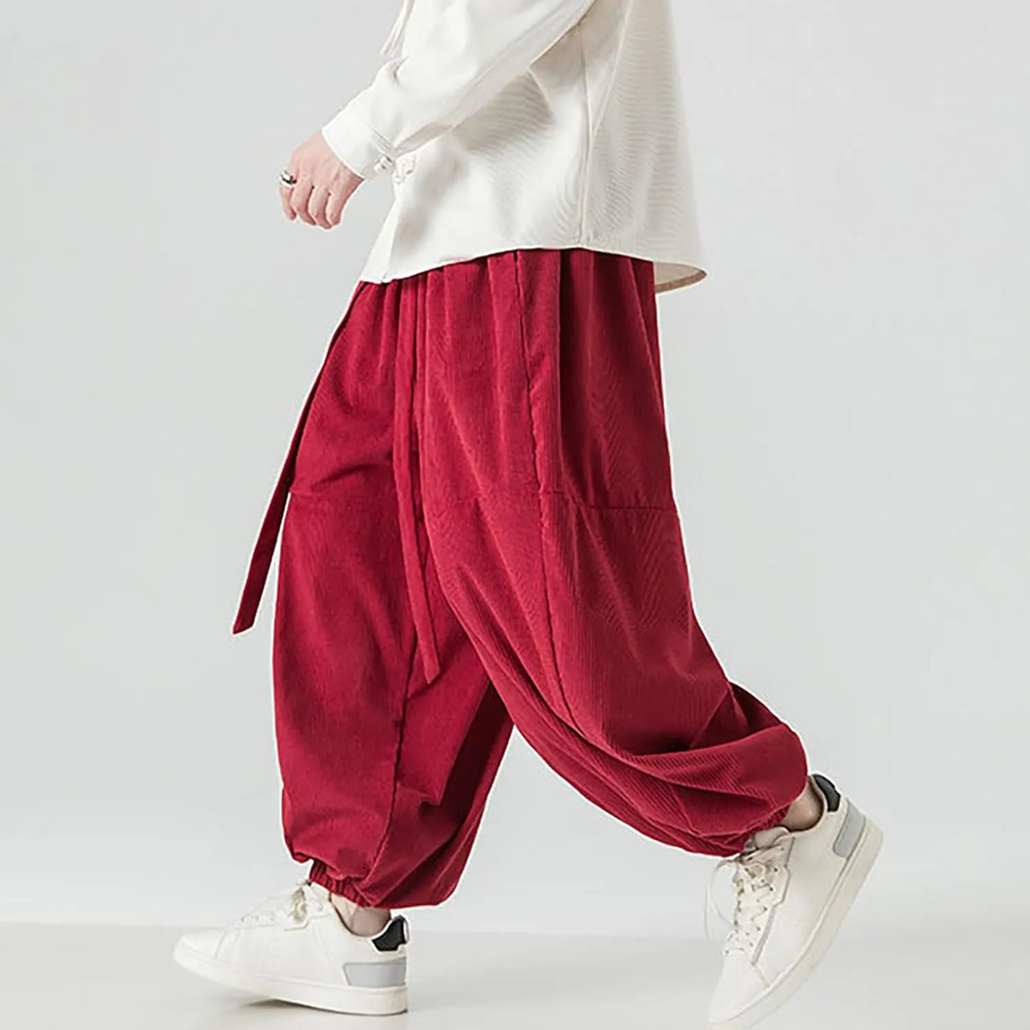 Men 2023 Hippie Harem Pant Baggy Linen Boho Yoga Drop Crotch Trouser Lightweight Drawstring Elastic Waist Yoga Trouser