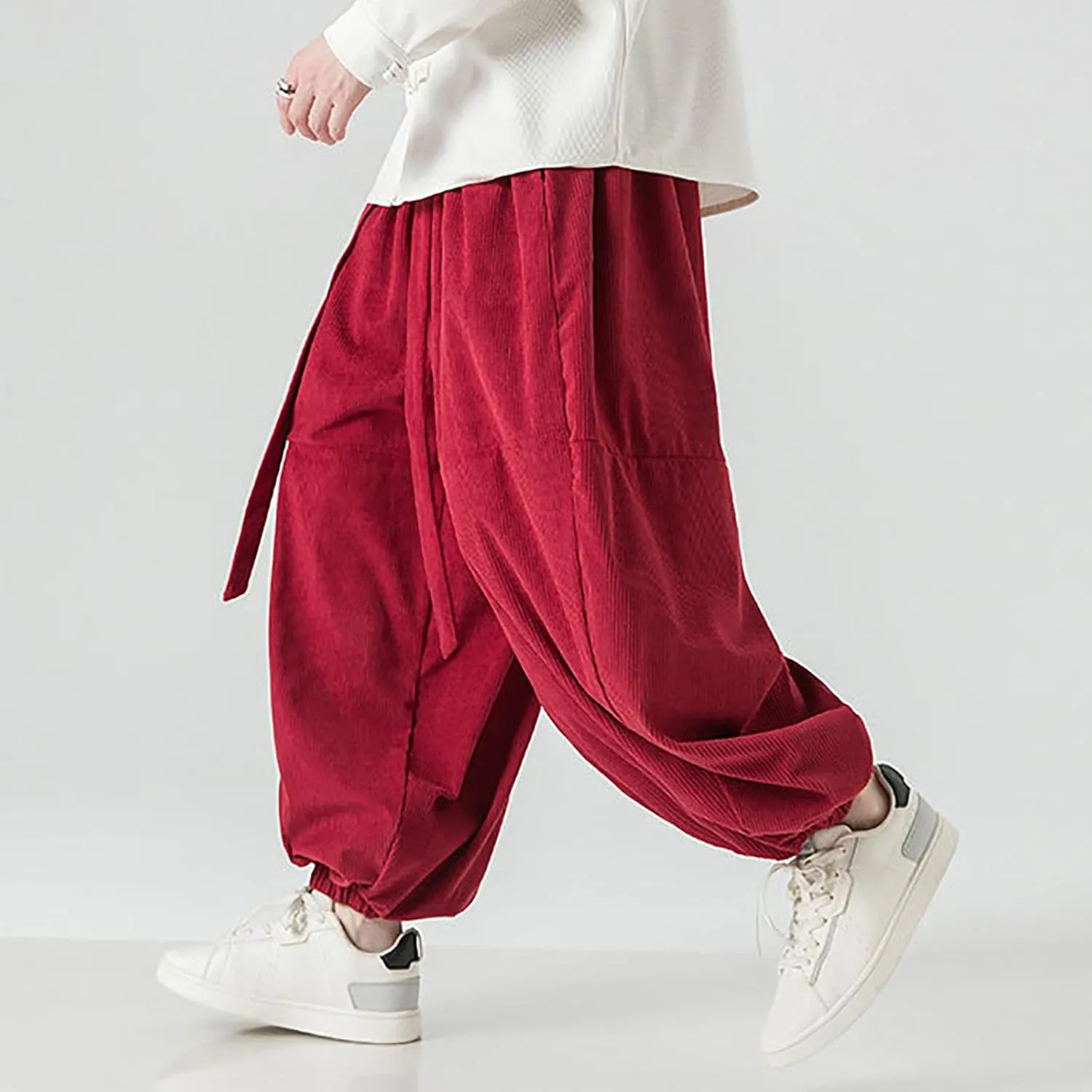 Men 2023 Hippie Harem Pant Baggy Linen Boho Yoga Drop Crotch Trouser Lightweight Drawstring Elastic Waist Yoga Trouser
