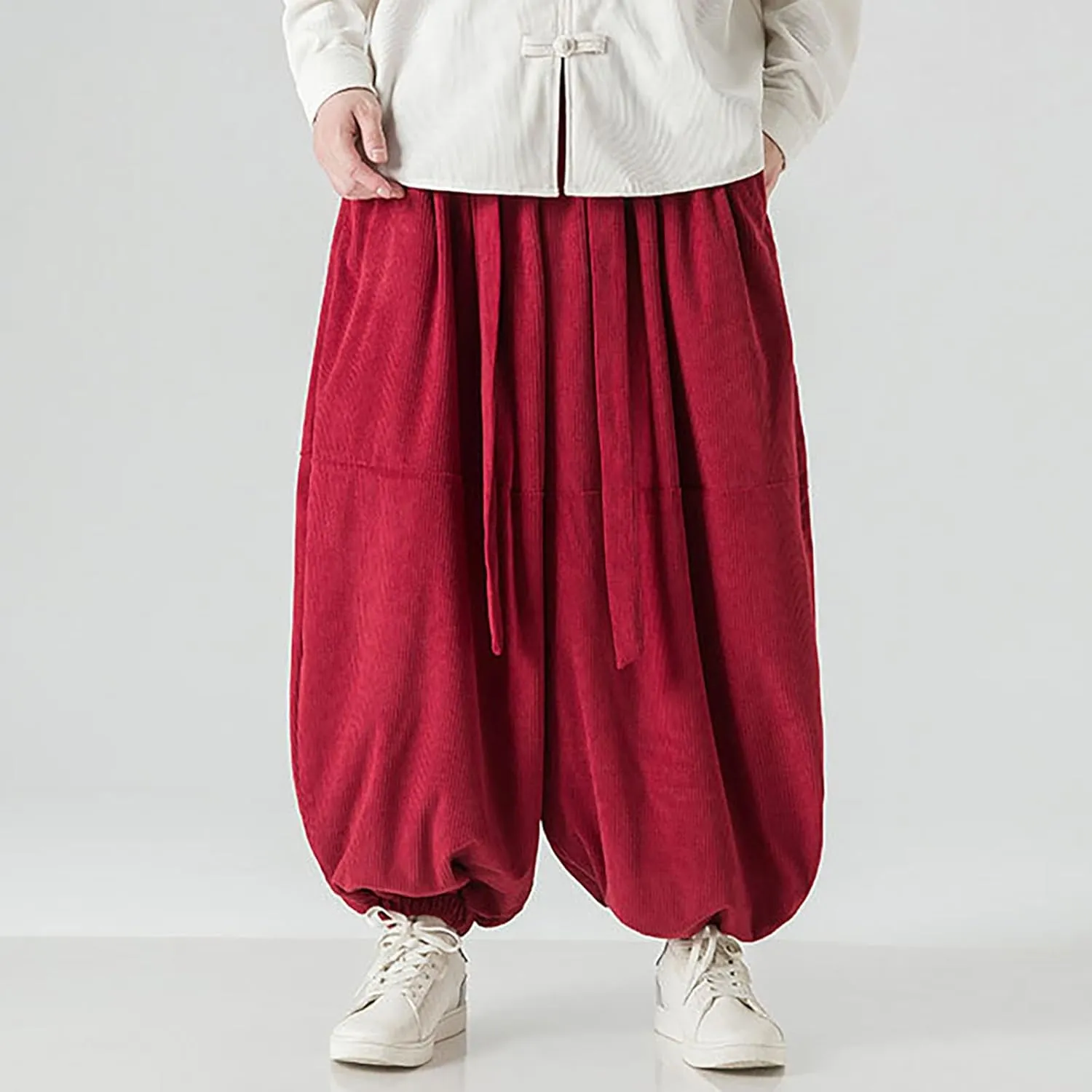 Men 2023 Hippie Harem Pant Baggy Linen Boho Yoga Drop Crotch Trouser Lightweight Drawstring Elastic Waist Yoga Trouser
