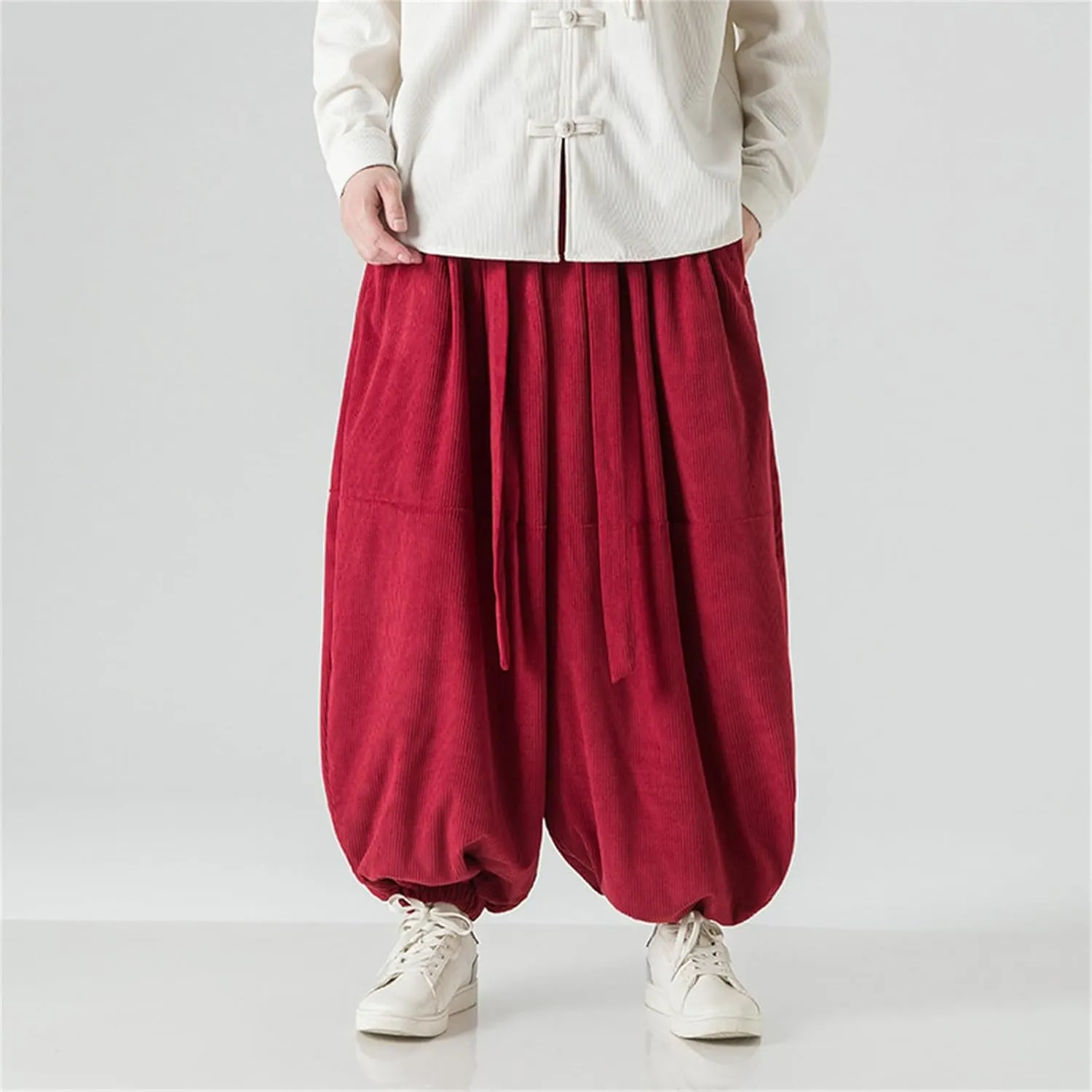 Men 2023 Hippie Harem Pant Baggy Linen Boho Yoga Drop Crotch Trouser Lightweight Drawstring Elastic Waist Yoga Trouser