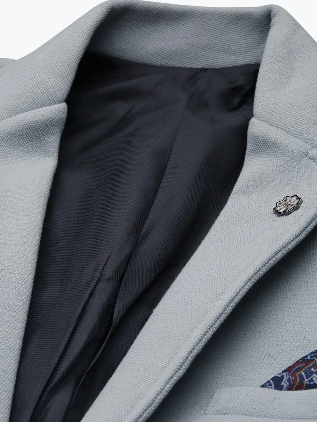 Men Blue Slim-Fit Single-Breasted Notched Lapel Collar Casual Blazer