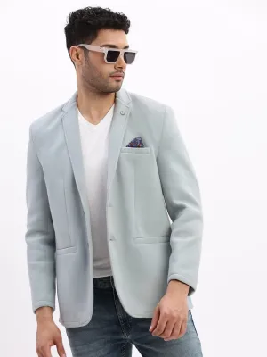 Men Blue Slim-Fit Single-Breasted Notched Lapel Collar Casual Blazer