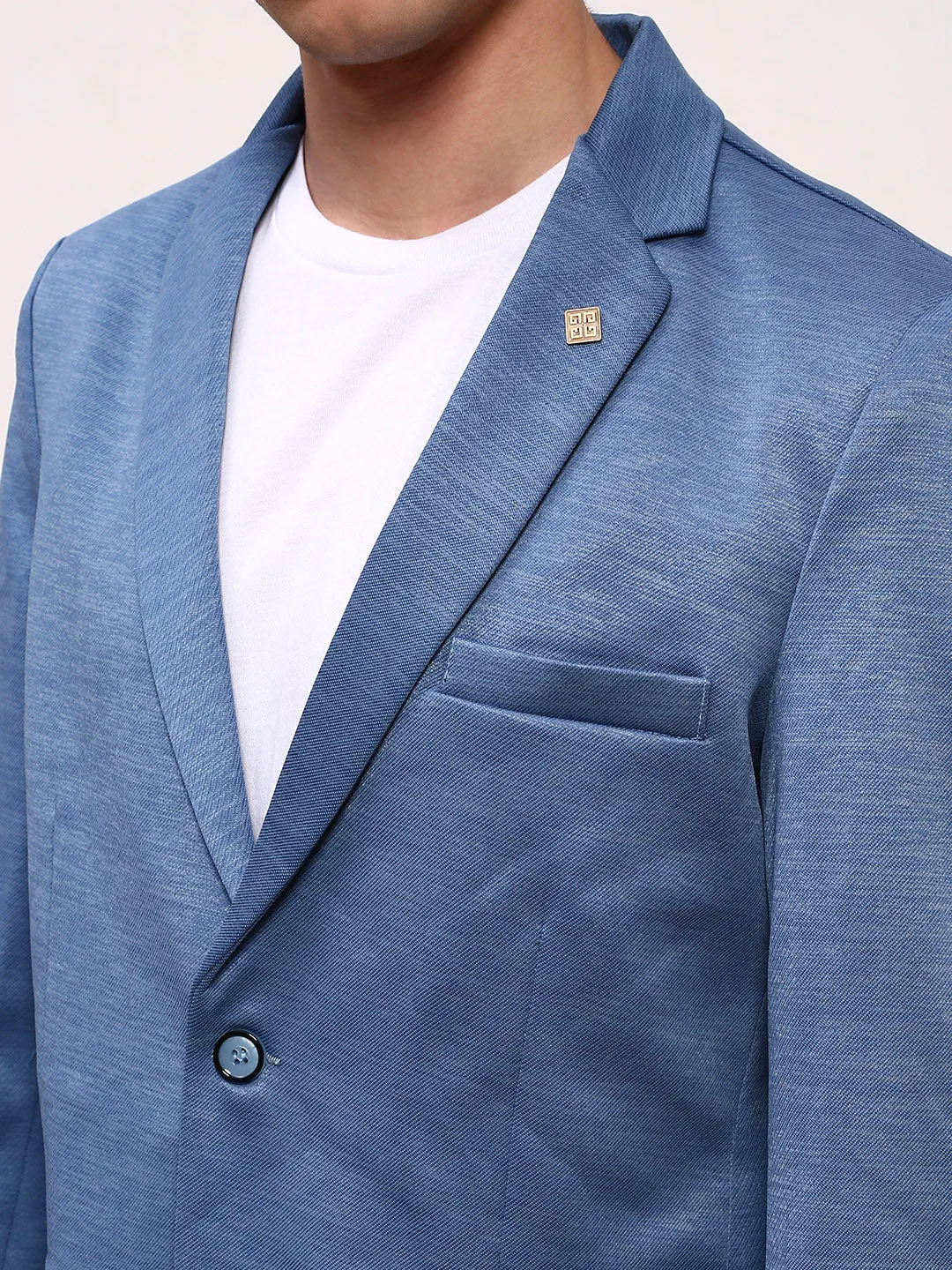 Men Blue Solid Single Breasted Slim-Fit Blazer