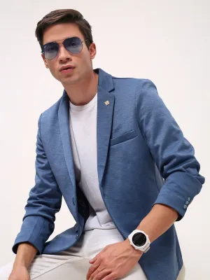 Men Blue Solid Single Breasted Slim-Fit Blazer
