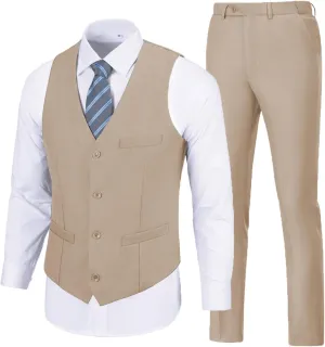 Men's Suit 2 Pieces Slim Fit Dress Vest and Pants Set Prom Suits for Mens Formal Wedding Party Tuxedo