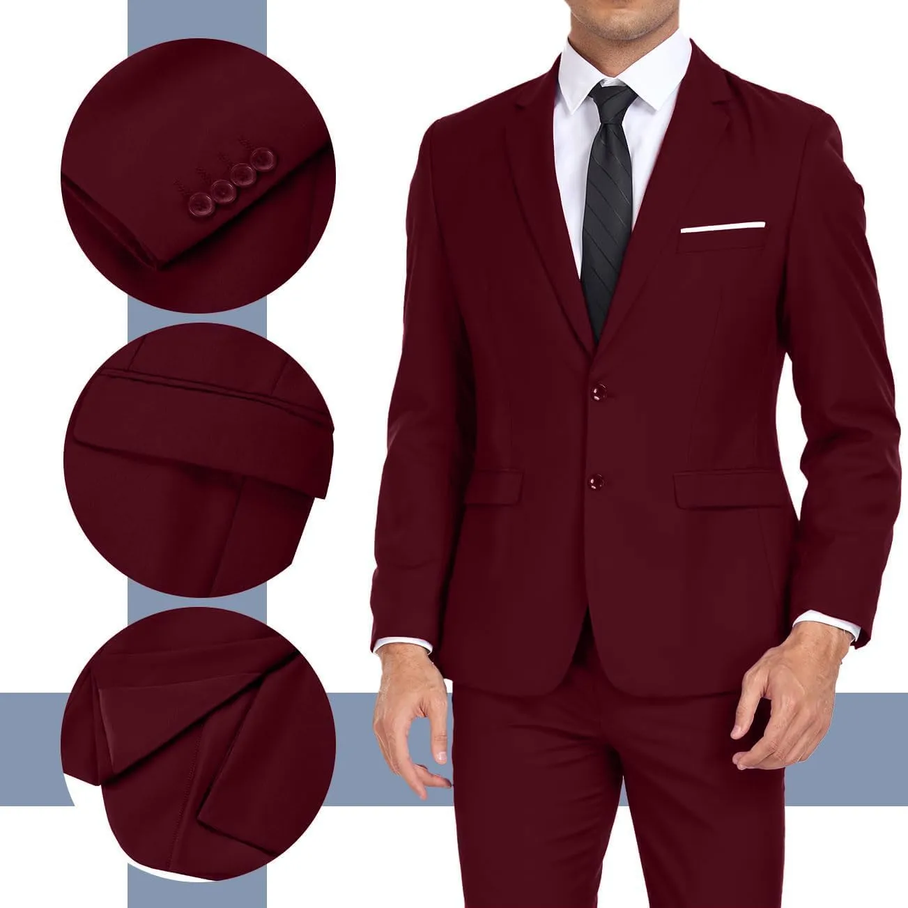 Mens Suit 2 Pieces Suits for Men Slim Fit Blazer Wedding Prom Tuxedo Suit Jacket Pants Set
