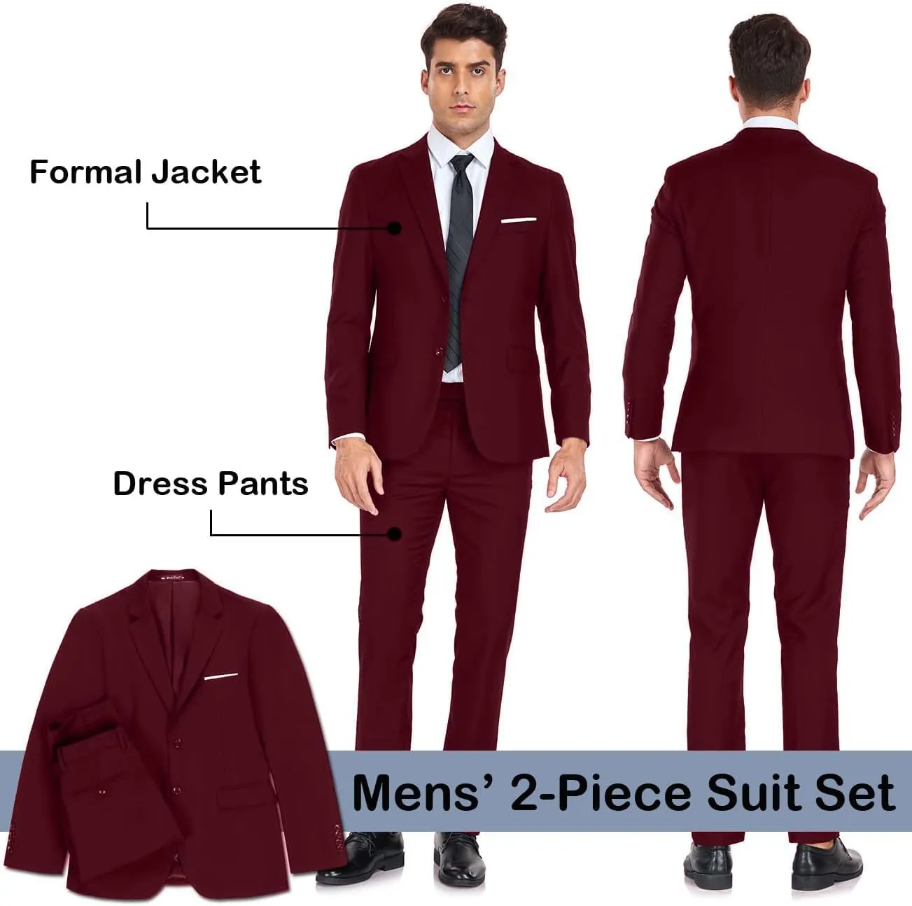 Mens Suit 2 Pieces Suits for Men Slim Fit Blazer Wedding Prom Tuxedo Suit Jacket Pants Set