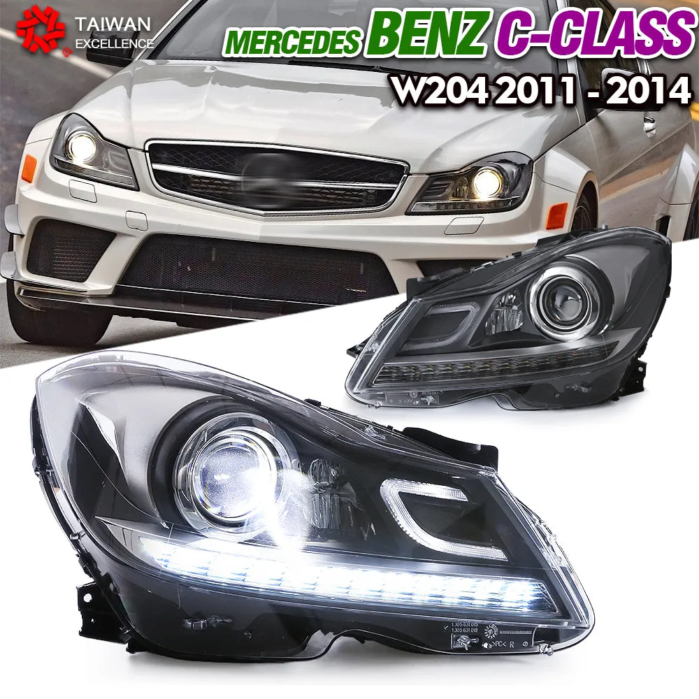 Mercedes Benz C-Class/W204  2011-2014 C200 C260 Modified headlight DRL Signal Front Head Lamp Suitable for the original car halogen