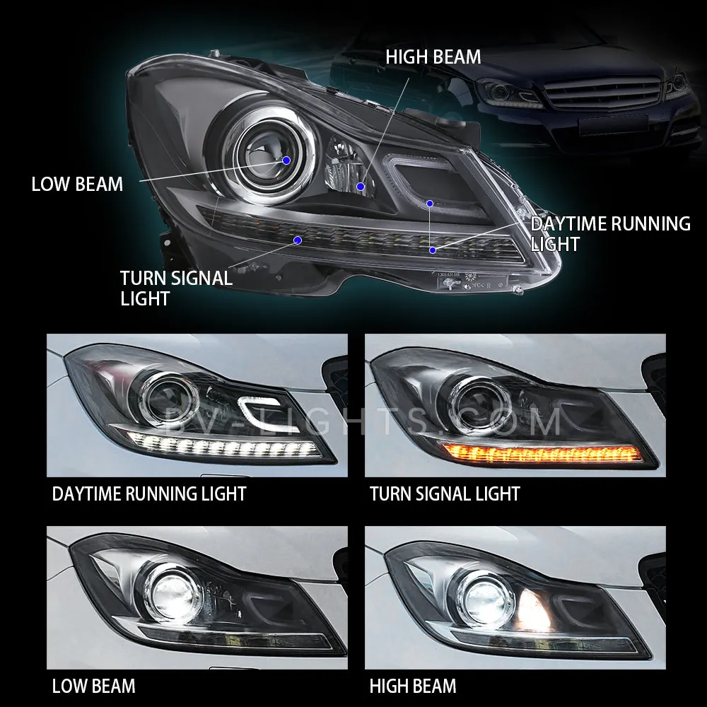 Mercedes Benz C-Class/W204  2011-2014 C200 C260 Modified headlight DRL Signal Front Head Lamp Suitable for the original car halogen