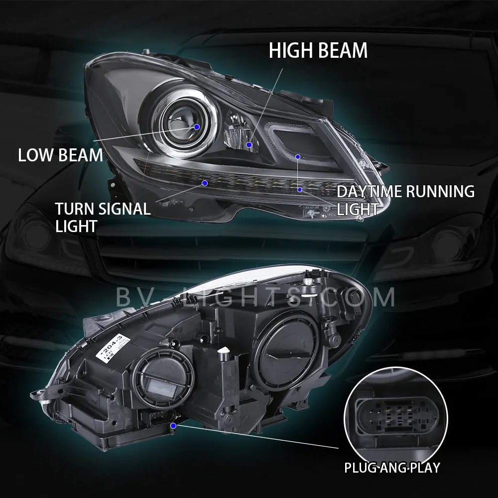Mercedes Benz C-Class/W204  2011-2014 C200 C260 Modified headlight DRL Signal Front Head Lamp Suitable for the original car halogen