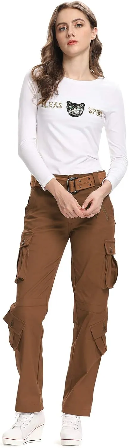 Mesinsefra Women's Cotton Casual Cargo Pants Military Army Tactical Combat Work Trousers with 8 Pockets