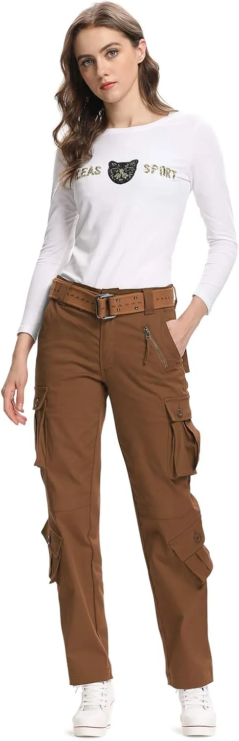 Mesinsefra Women's Cotton Casual Cargo Pants Military Army Tactical Combat Work Trousers with 8 Pockets