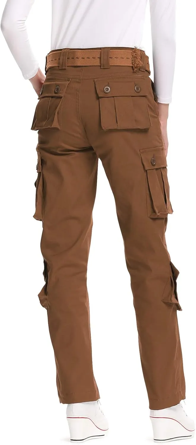 Mesinsefra Women's Cotton Casual Cargo Pants Military Army Tactical Combat Work Trousers with 8 Pockets