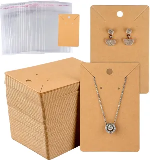 MIAHART 150 Set Earring Card with 150 Pcs Bags, Earring Card Holder Blank Kraft Paper Tags for DIY Ear Studs Necklace Jewelry Display (Brown)