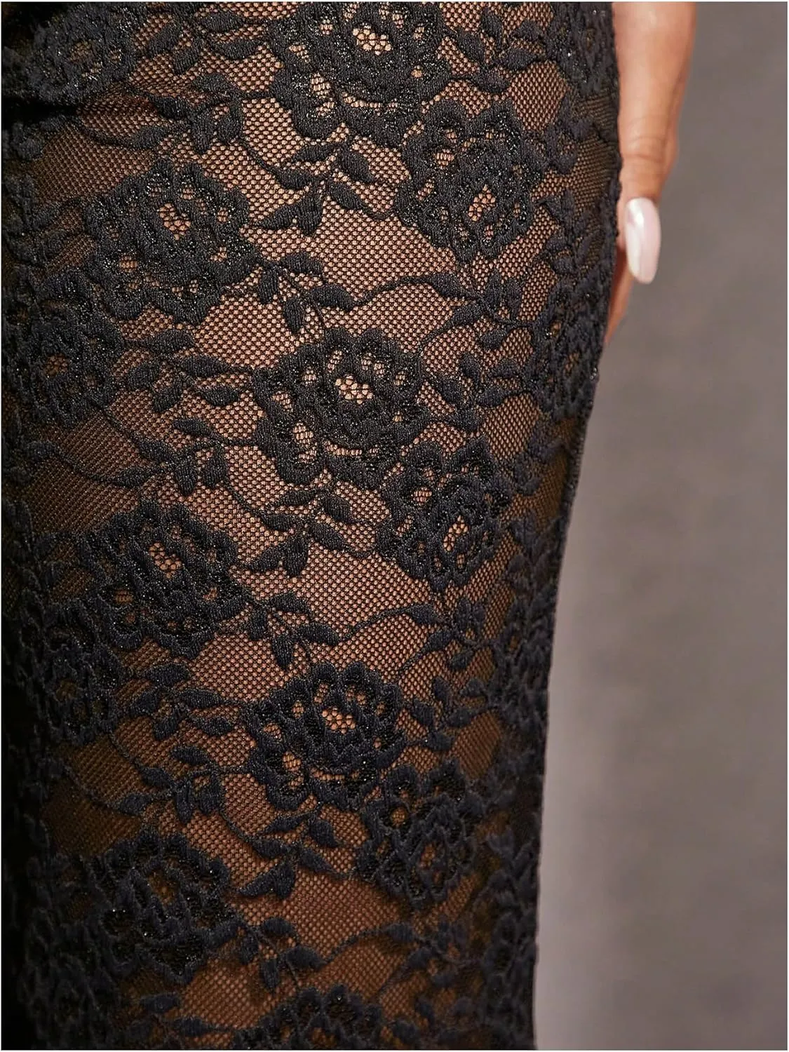 Milumia Women's Floral Lace Elastic High Waist Pants Sexy See Through Straight Leg Trousers