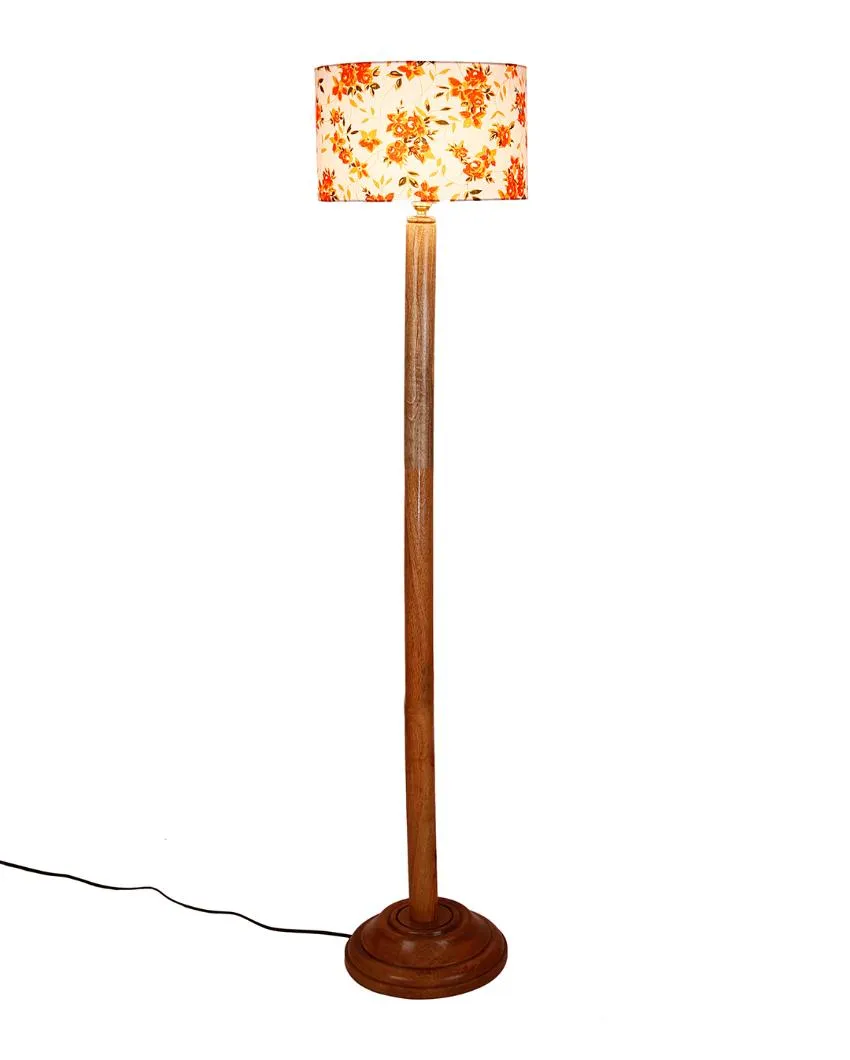Modern Cotton Drum Shade Floor Lamp with Wooden Base | 12 x 57 Inches