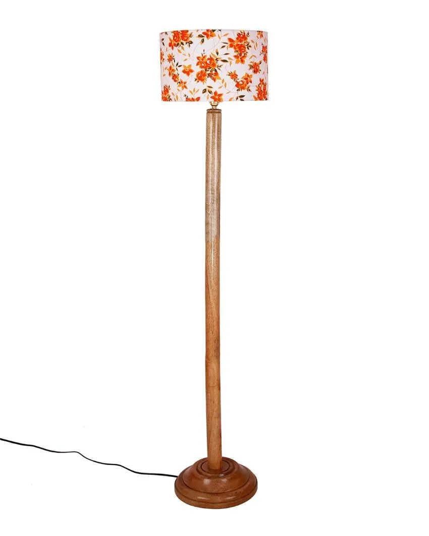 Modern Cotton Drum Shade Floor Lamp with Wooden Base | 12 x 57 Inches