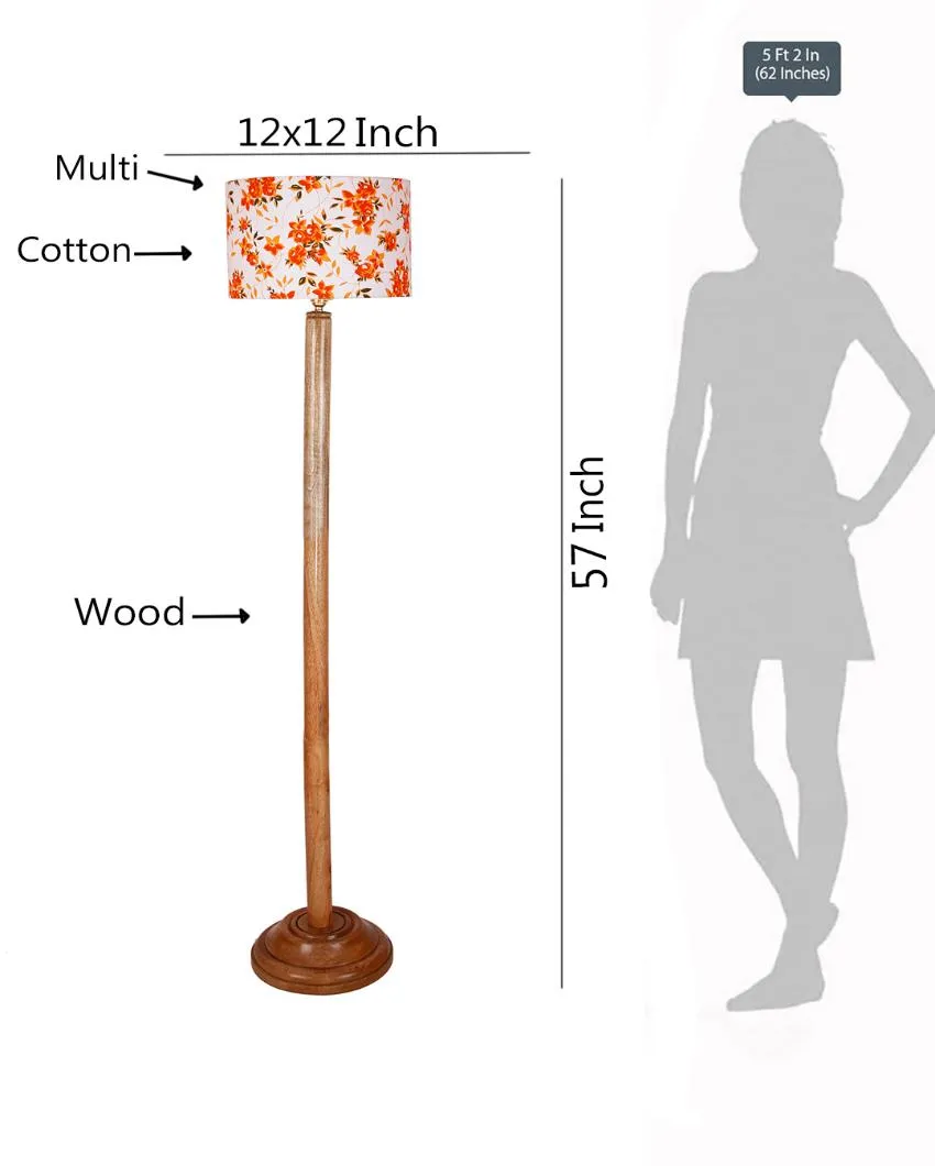 Modern Cotton Drum Shade Floor Lamp with Wooden Base | 12 x 57 Inches