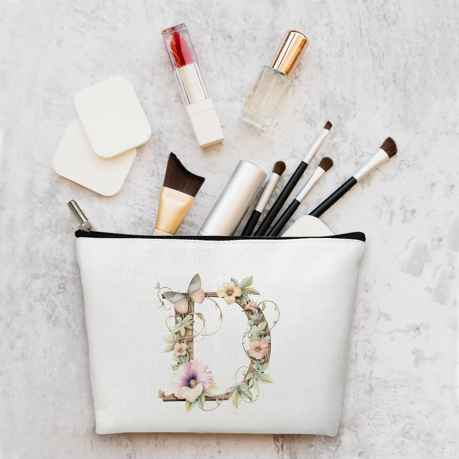 Monogrammed Makeup Bag Gifts for Women, Personalized Initial Letter D Small Cosmetic Bag for Purse Zipper Travel Toiletry Bag Birthday Gift for Friend Daughter Wedding Gift for Bridal Bridesmaid -B04