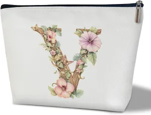 Monogrammed Makeup Bag Gifts for Women, Personalized Initial Letter V Small Cosmetic Bag for Purse Zipper Travel Toiletry Bag Birthday Gift for Friend Daughter Wedding Gift for Bridal Bridesmaid -B20
