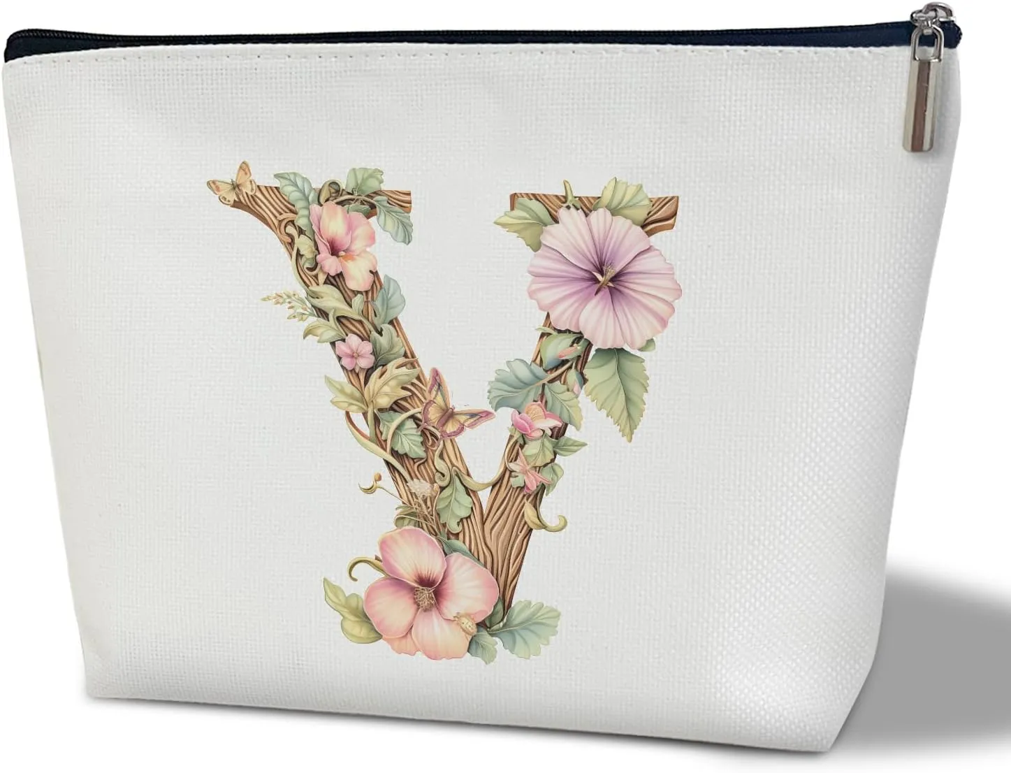 Monogrammed Makeup Bag Gifts for Women, Personalized Initial Letter V Small Cosmetic Bag for Purse Zipper Travel Toiletry Bag Birthday Gift for Friend Daughter Wedding Gift for Bridal Bridesmaid -B20