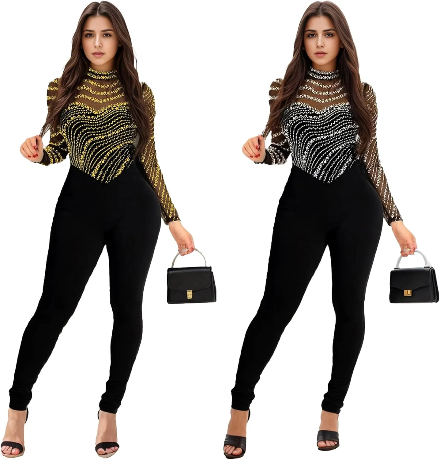 Nagfar Women's Rhinestone Sexy Elegant Jumpsuits Hot Drilling Romper Birthday Party Evening Club Night Outfits