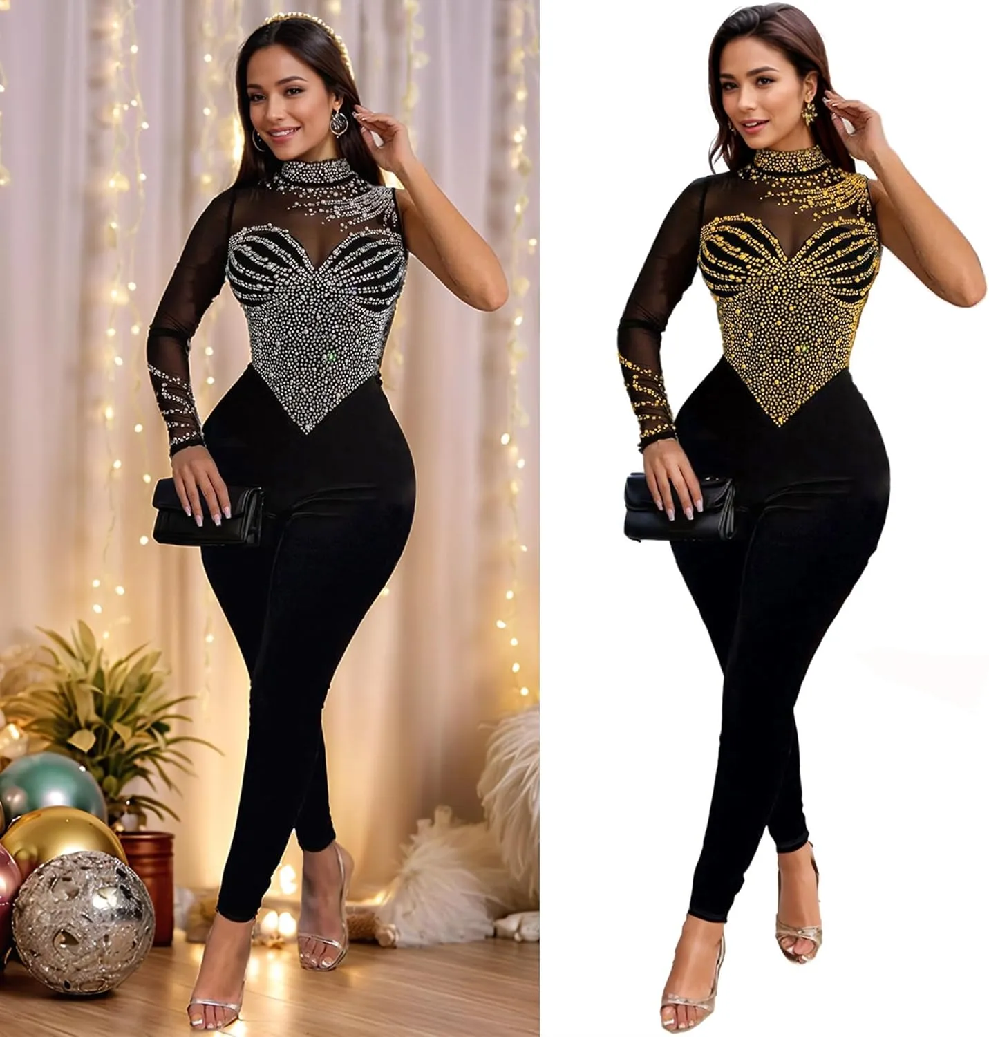 Nagfar Women's Rhinestone Sexy Elegant Jumpsuits Hot Drilling Romper Birthday Party Evening Club Night Outfits