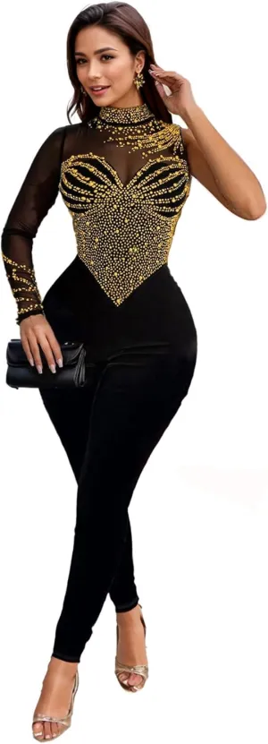 Nagfar Women's Rhinestone Sexy Elegant Jumpsuits Hot Drilling Romper Birthday Party Evening Club Night Outfits