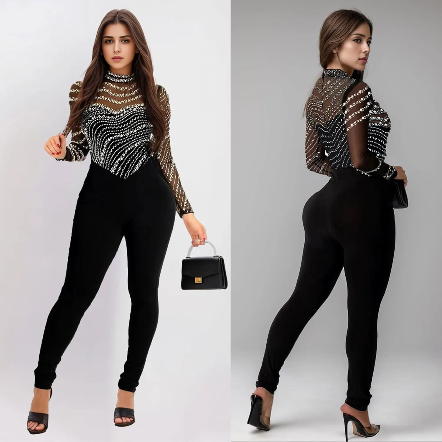 Nagfar Women's Rhinestone Sexy Elegant Jumpsuits Hot Drilling Romper Birthday Party Evening Club Night Outfits