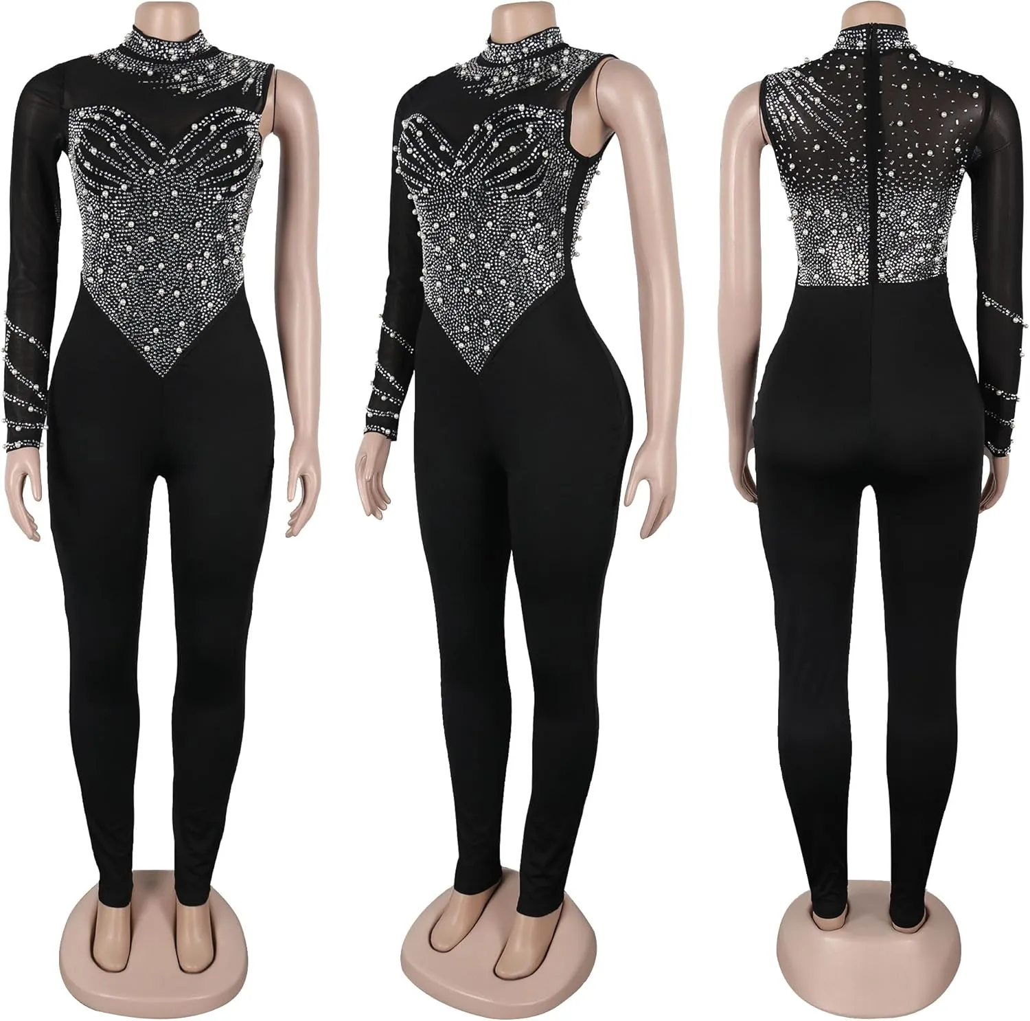 Nagfar Women's Rhinestone Sexy Elegant Jumpsuits Hot Drilling Romper Birthday Party Evening Club Night Outfits