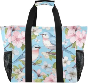 Nander Beautiful Birds and Flowers Foldable Tote Bag Waterproof Sandproof Women Beach Bag Handbag Gym Bag
