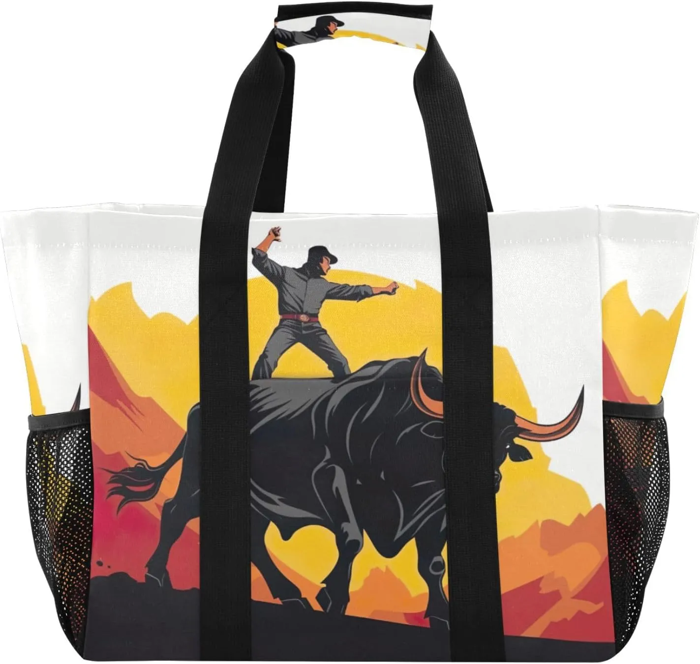 Nander Bullfighting Warrior Foldable Tote Bag Waterproof Sandproof Women Beach Bag Handbag Gym Bag Travel Shopping Bag