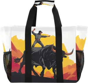 Nander Bullfighting Warrior Foldable Tote Bag Waterproof Sandproof Women Beach Bag Handbag Gym Bag Travel Shopping Bag