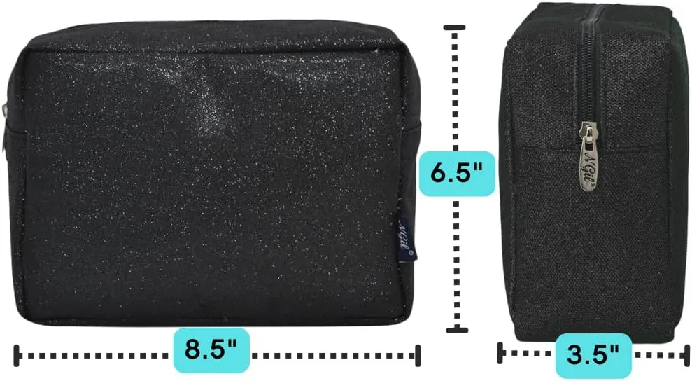 NGIL Makeup Bag for Women, Cute Cosmetic Bag, Lightweight Toiletry Make up Bag, Large Aesthetic Organizer Storage Pouch for Girls, Large Pouch, Toiletry Pouch (Black Glitter)