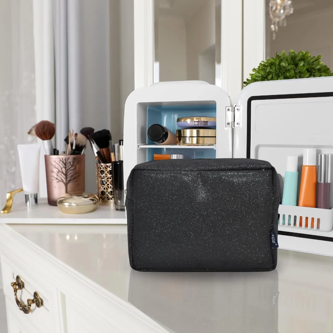 NGIL Makeup Bag for Women, Cute Cosmetic Bag, Lightweight Toiletry Make up Bag, Large Aesthetic Organizer Storage Pouch for Girls, Large Pouch, Toiletry Pouch (Black Glitter)