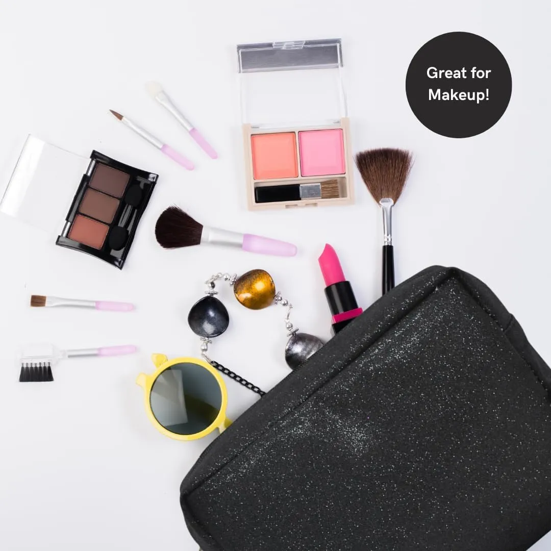 NGIL Makeup Bag for Women, Cute Cosmetic Bag, Lightweight Toiletry Make up Bag, Large Aesthetic Organizer Storage Pouch for Girls, Large Pouch, Toiletry Pouch (Black Glitter)