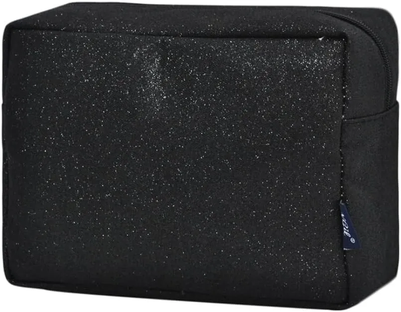 NGIL Makeup Bag for Women, Cute Cosmetic Bag, Lightweight Toiletry Make up Bag, Large Aesthetic Organizer Storage Pouch for Girls, Large Pouch, Toiletry Pouch (Black Glitter)