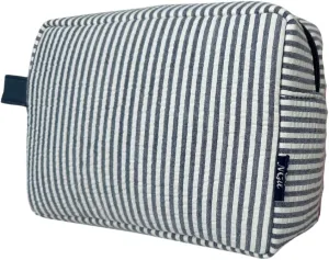 NGIL Makeup Bag for Women, Cute Cosmetic Bag, Travel Toiletry Make up Bag, Seersucker Aesthetic Organizer Storage Pouch for Women and Moms Gifts (Seesucker- Navy)