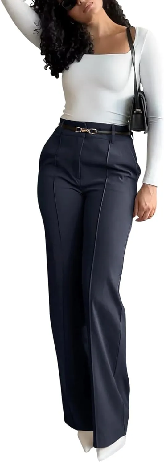 NIMIN High Waisted Work Pants for Women Wide Leg Dressy Pants Business Casual Trousers 2025 Summer Slacks with Pockets