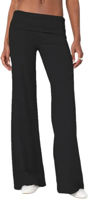NZNDSHD Fold Over Yoga Pants for Women Low Rise Straight Leg Sweatpants Y2k Solid Color Stretchy Loose Gym Lounge Leggings