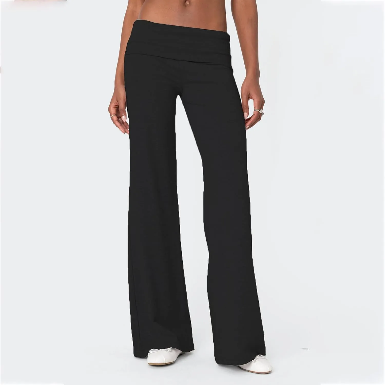 NZNDSHD Fold Over Yoga Pants for Women Low Rise Straight Leg Sweatpants Y2k Solid Color Stretchy Loose Gym Lounge Leggings