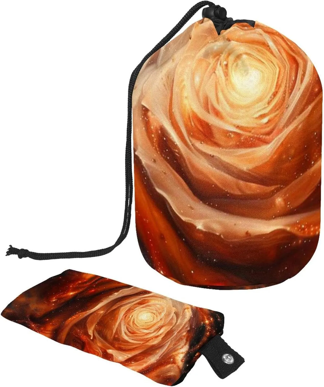 Orange Rose Galaxy Travel Cosmetic Bags Makeup Bag for Women, Foldable Drawstring Travel Cosmetic Bags, Portable Toiletry Bucket Bag