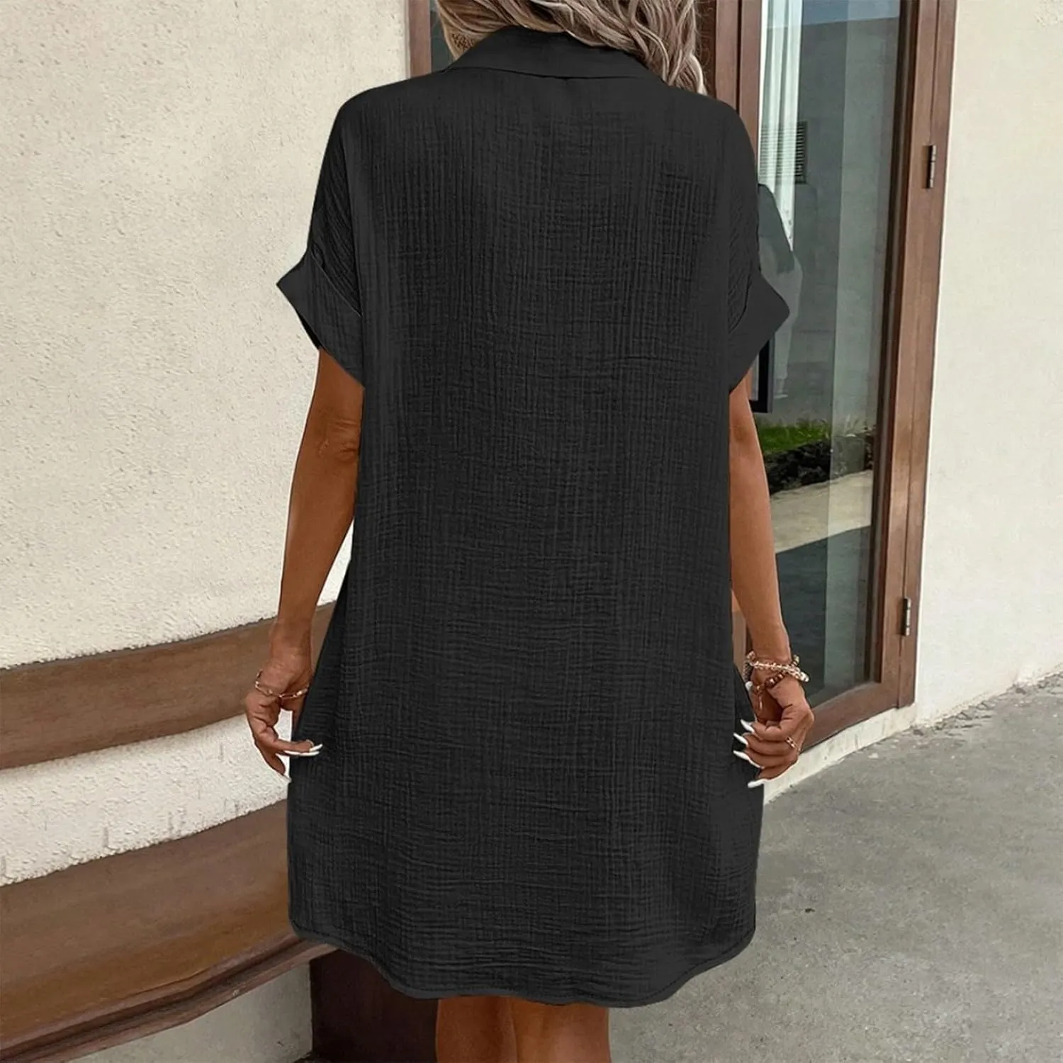 Palaver Summer Dresses for Women 2025 Casual Button Down Short Sleeve Tshirt Dress Boho Vacation Midi Dresses with Pockets
