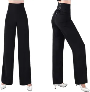Palazzo Pants for Women Dressy Wide Leg Black Dance Pants for Women with High Waist Suit Ballroom Latin Salsa